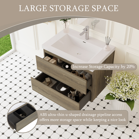 30" Angela - Floating Bathroom Vanity Ash Grey V11-30AG