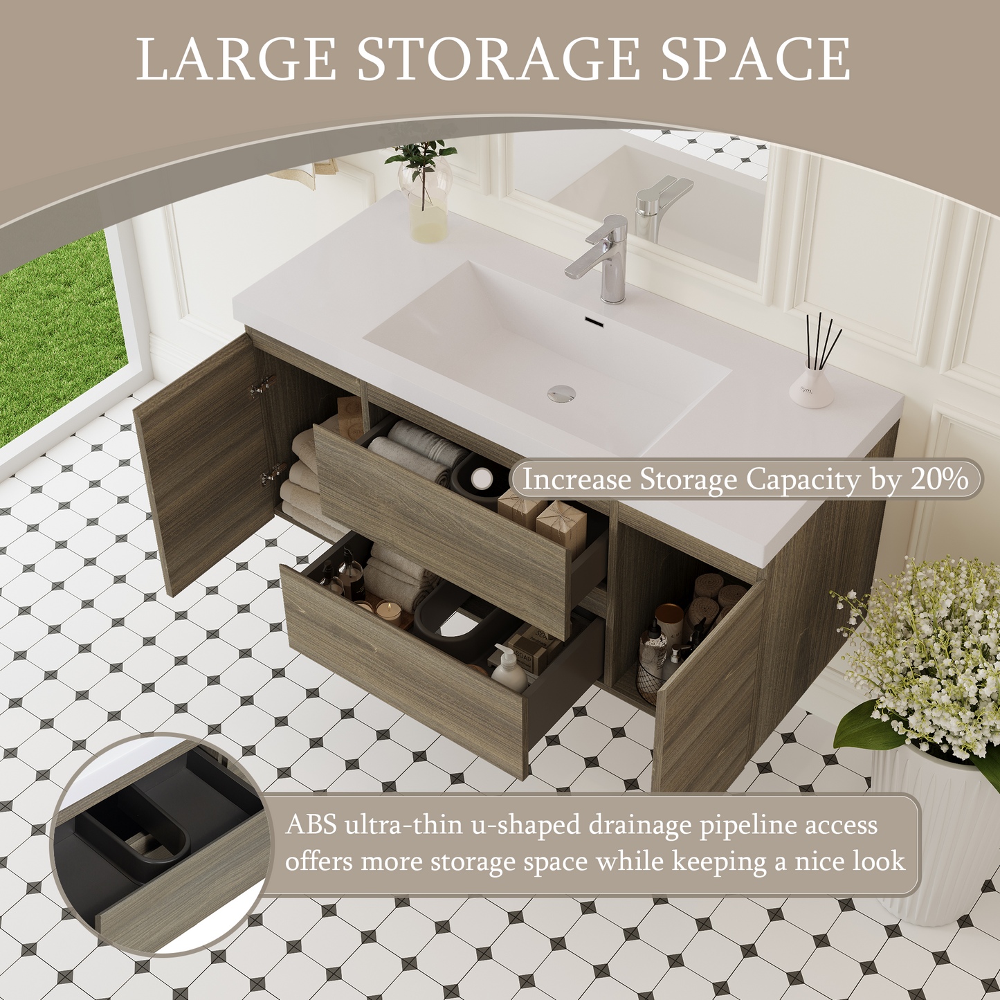 48" Angela - Floating Bathroom Vanity Ash Grey V11-48AG
