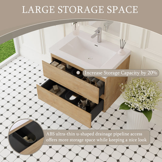 30" Angela - Floating Bathroom Vanity Natural Oak V11-30NO