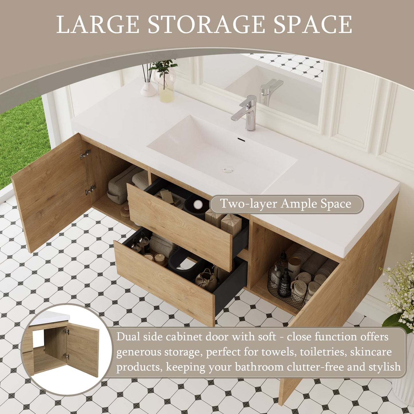 60" Angela - Floating Bathroom Vanity Single Sink Natural Oak V11-60SNO
