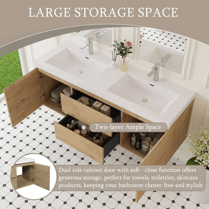 60" Angela - Floating Bathroom Vanity Double Sink Natural Oak V11-60DNO