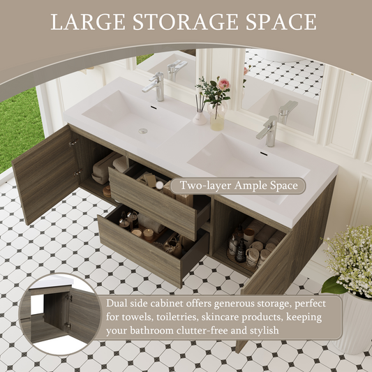 60" Angela - Floating Bathroom Vanity Double Sink Ash Grey V11-60DAG