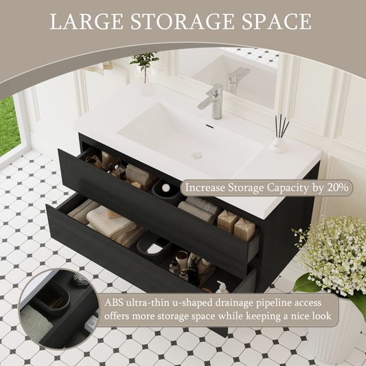 42" Angela - Floating Bathroom Vanity Espresso Wood V11-42EW