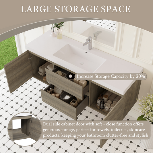 60" Angela - Floating Bathroom Vanity Single Sink Ash Grey V11-60SAG