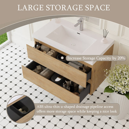36" Angela - Floating Bathroom Vanity Natural Oak V11-36NO