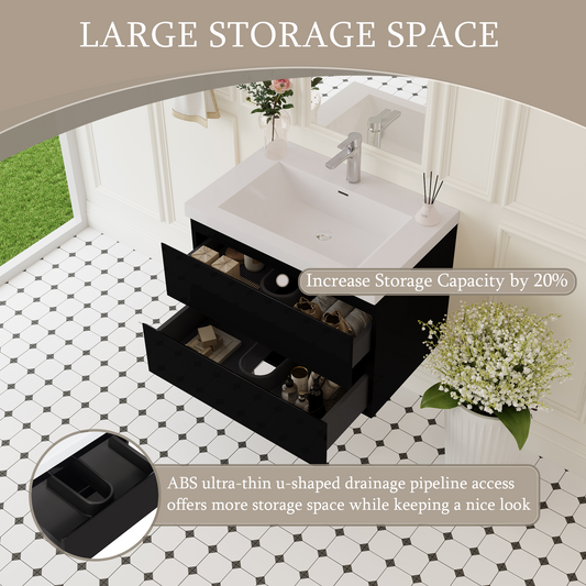 30" Angela - Floating Bathroom Vanity Glossy Black V11-30GB