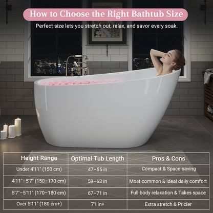 55"/60"/63" Modern Single Slipper Freestanding Acrylic Bathtub, Glossy White A04