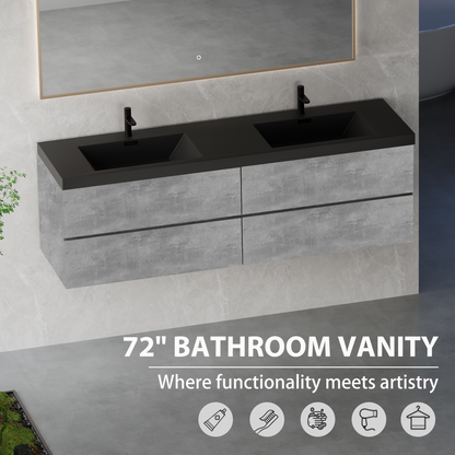 72" Edi - Modern Wall-mounted Bathroom Vanity V12-72GR
