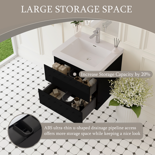 24" Angela - Floating Bathroom Vanity Glossy Black