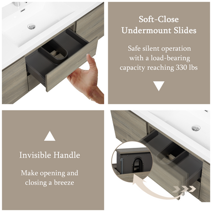 60" Angela - Floating Bathroom Vanity Single Sink Ash Grey V11-60SAG