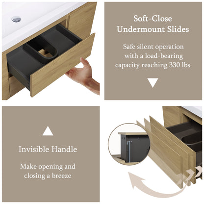 48" Angela - Floating Bathroom Vanity Natural Oak V11-48NO