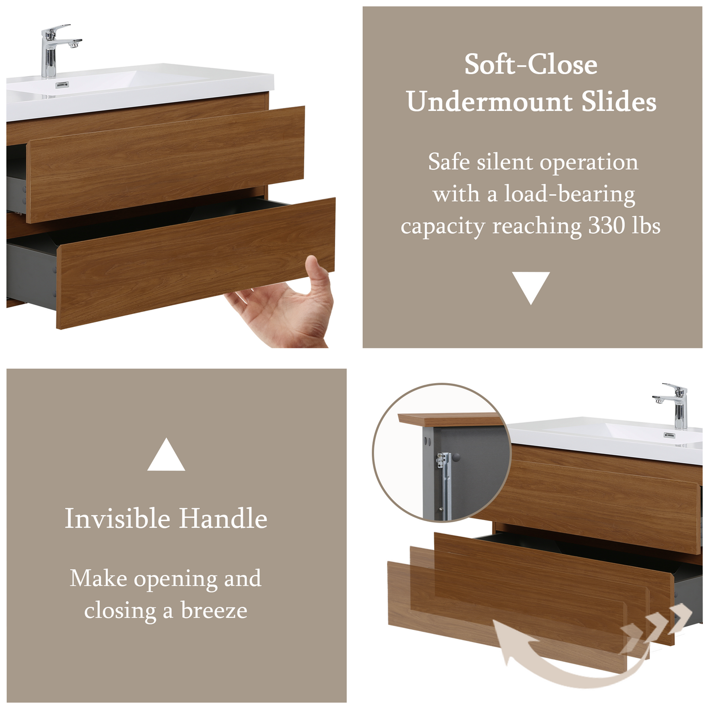 42" Angela - Floating Bathroom Vanity Honey Gold Walnut V11-42WN