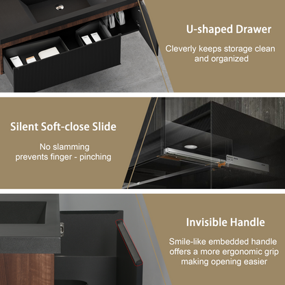 48" Liner - Floating Bathroom Vanity, Smoked Walnut & lnk Black V16-48WAB