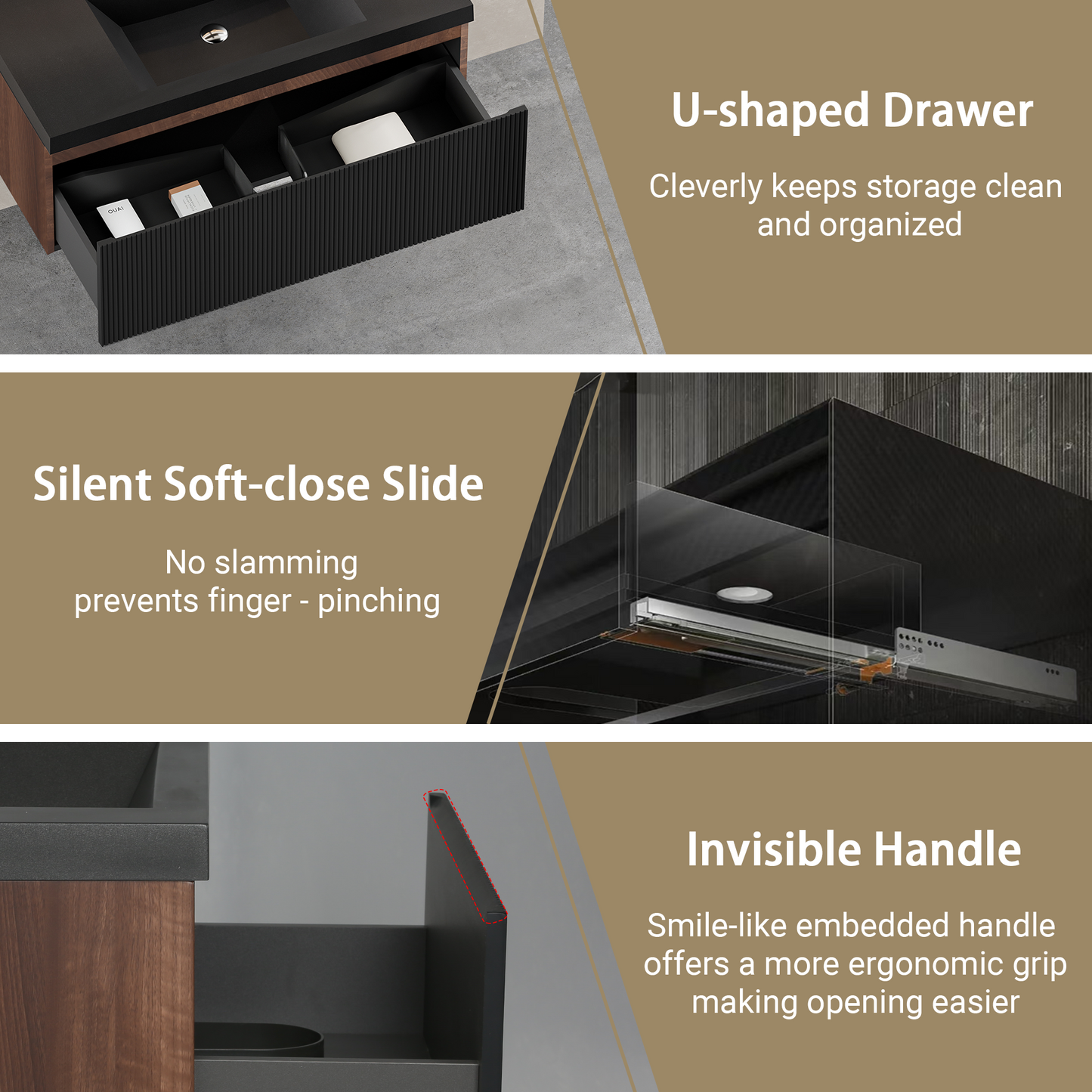 36" Liner - Floating Bathroom Vanity, Smoked Walnut & lnk Black V16-36WAB