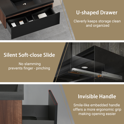 36" Liner - Floating Bathroom Vanity, Smoked Walnut & lnk Black V16-36WAB