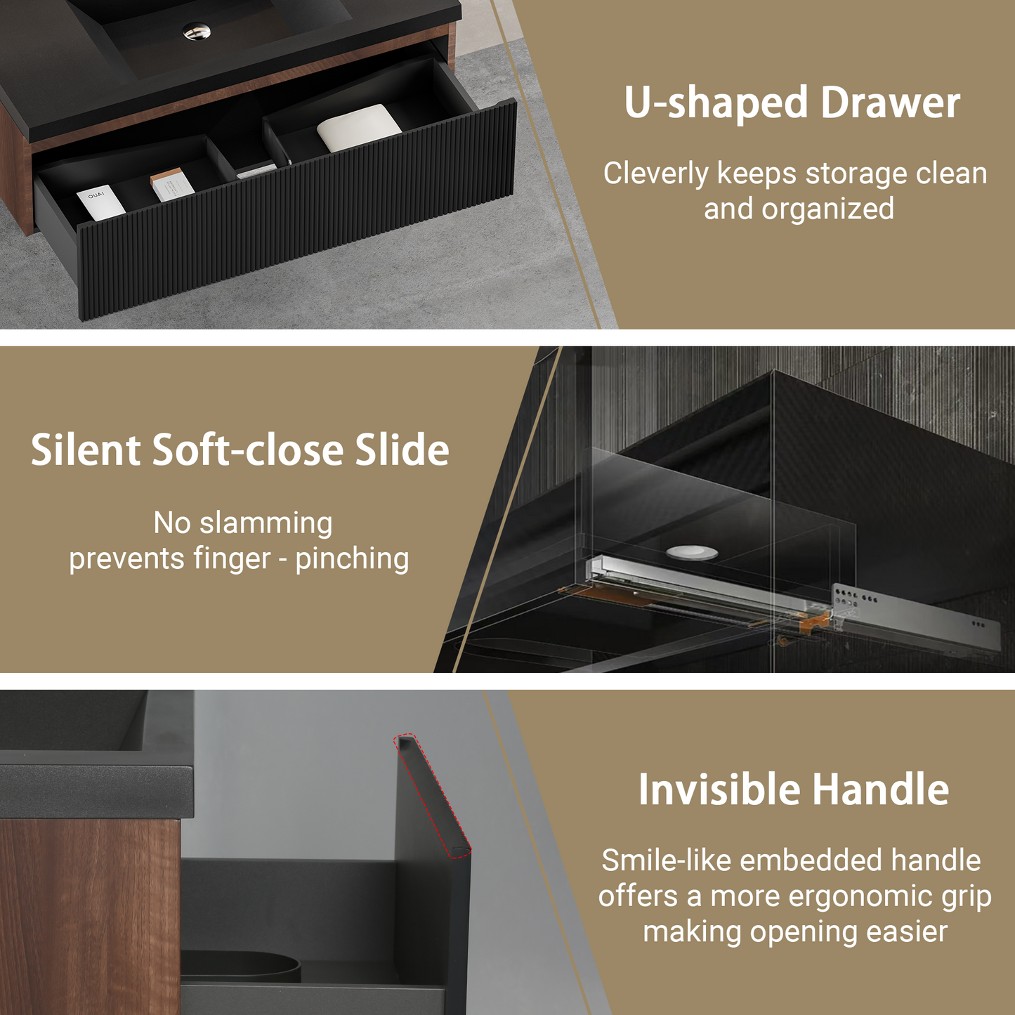 42" Liner - Floating Bathroom Vanity Smoked Walnut & lnk Black V16-42WAB