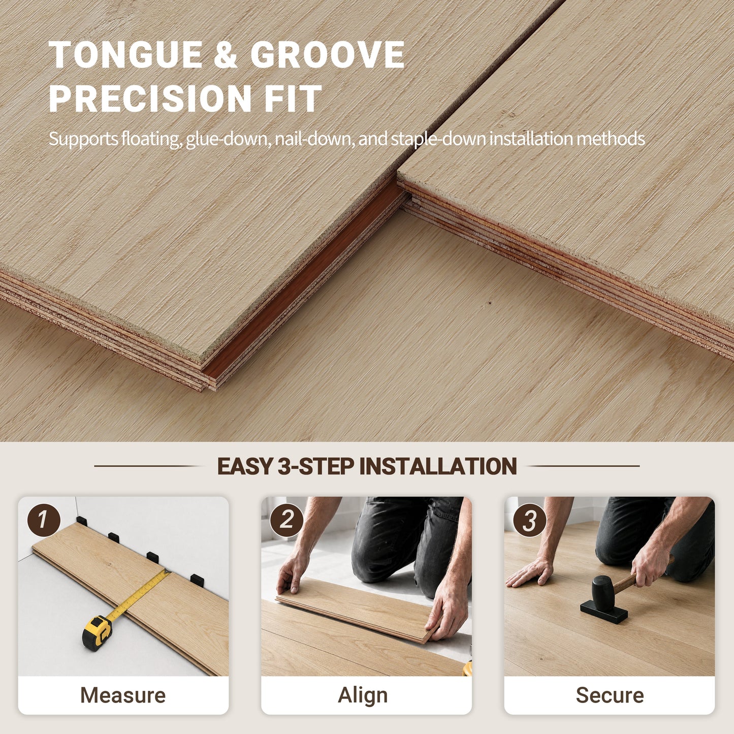9/16" T x 7-1/2" W Multilayer Engineered Flooring T&G (19.63 Sq. Ft.), Sandy Oak F01-SO