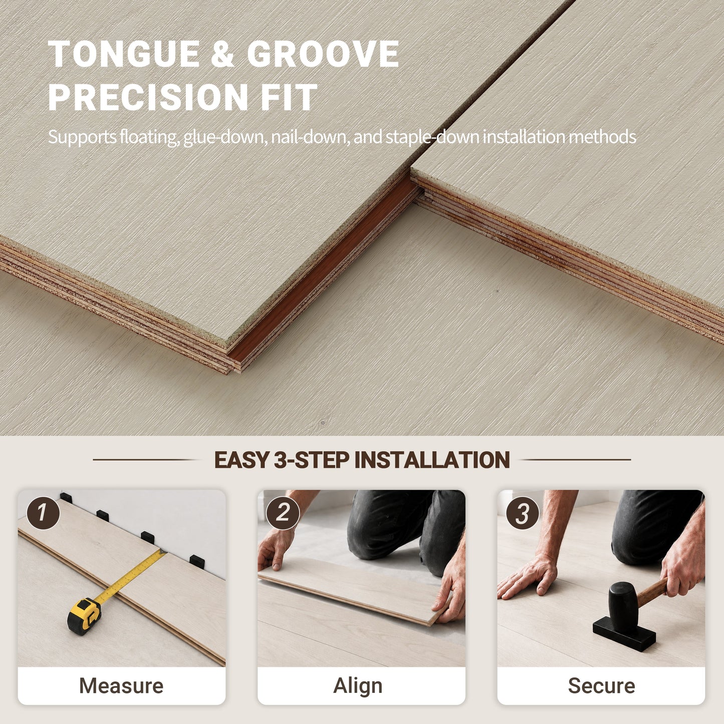 9/16" T x 7-1/2" W Multilayer Engineered Flooring T&G (19.63 Sq. Ft.), Pearl F01-PR