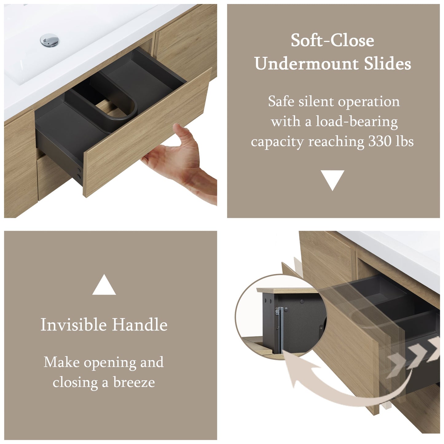 60" Angela - Floating Bathroom Vanity Single Sink Natural Oak V11-60SNO