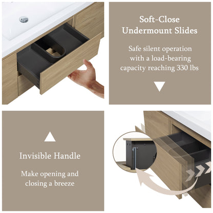 60" Angela - Floating Bathroom Vanity Single Sink Natural Oak V11-60SNO