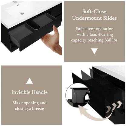 72" Angela - Floating Bathroom Vanity Double Sink Glossy Black V11-72GB