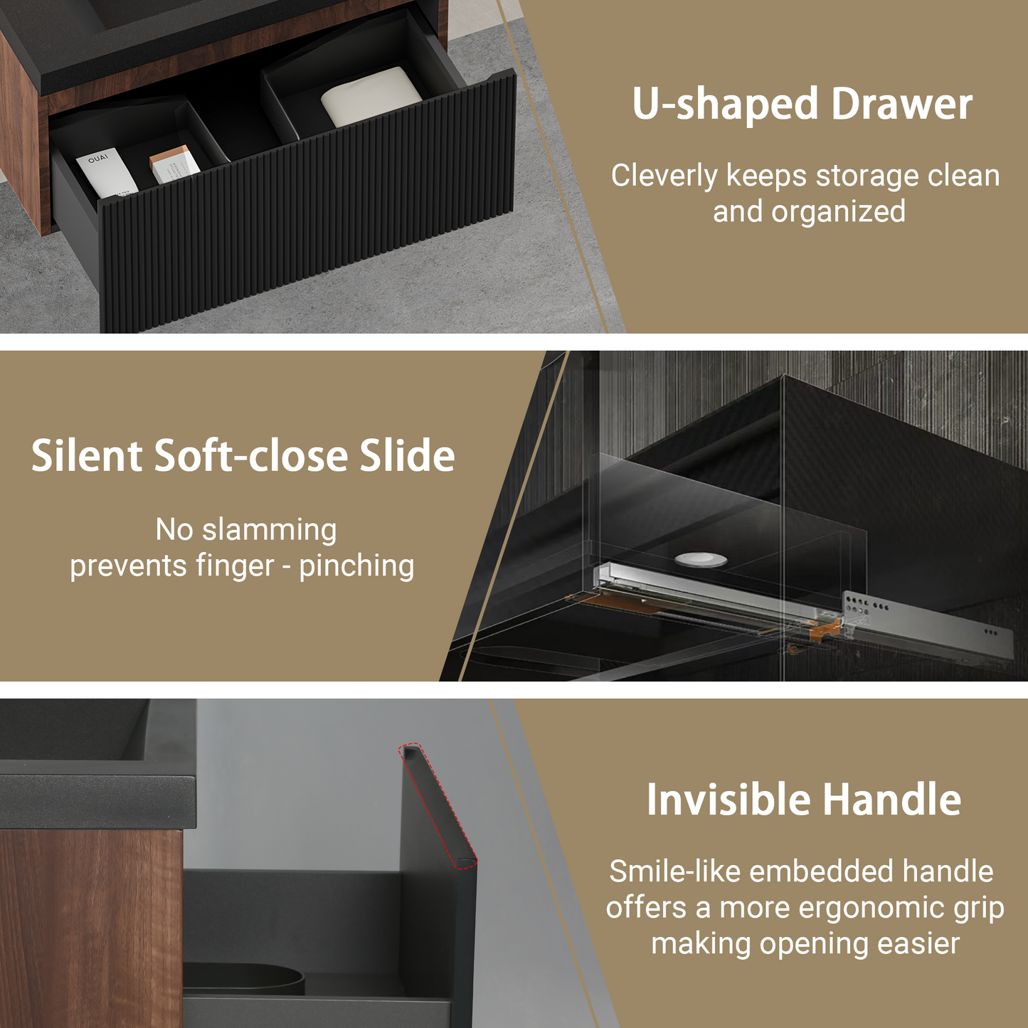 30" Liner - Floating Bathroom Vanity, Smoked Walnut & lnk Black V16-30WAB