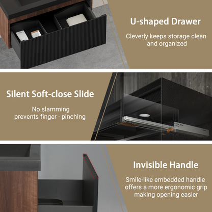 30" Liner - Floating Bathroom Vanity, Smoked Walnut & lnk Black V16-30WAB