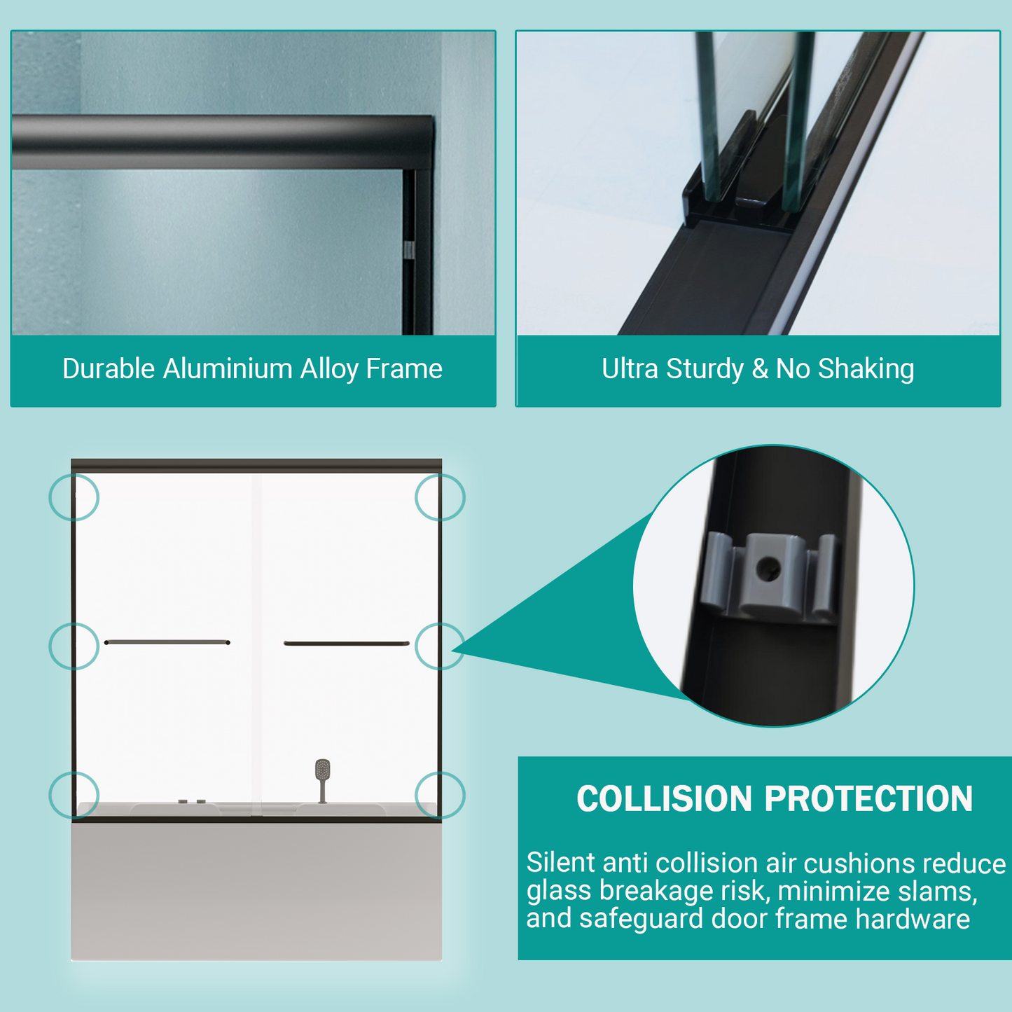 56" - 60" W x 58" H Semi-Frameless Double Sliding Tub Shower Door, D03-T60