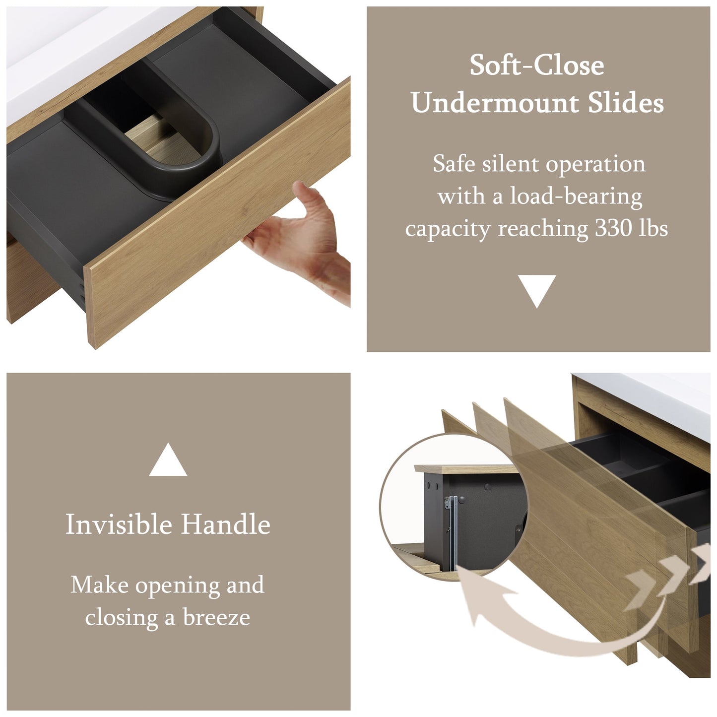 24" Angela - Floating Bathroom Vanity Natural Oak V11-24NO