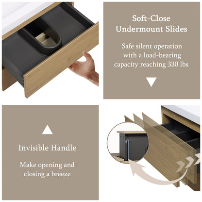 24" Angela - Floating Bathroom Vanity Natural Oak V11-24NO