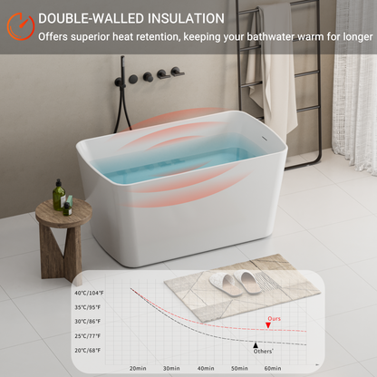 49" Acrylic Freestanding Japanese Soaking Bathtub, Glossy White/Black A01