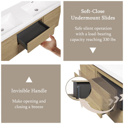 60" Angela - Floating Bathroom Vanity Double Sink Natural Oak V11-60DNO