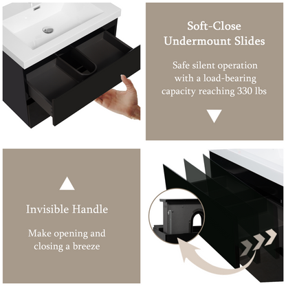 30" Angela - Floating Bathroom Vanity Glossy Black V11-30GB