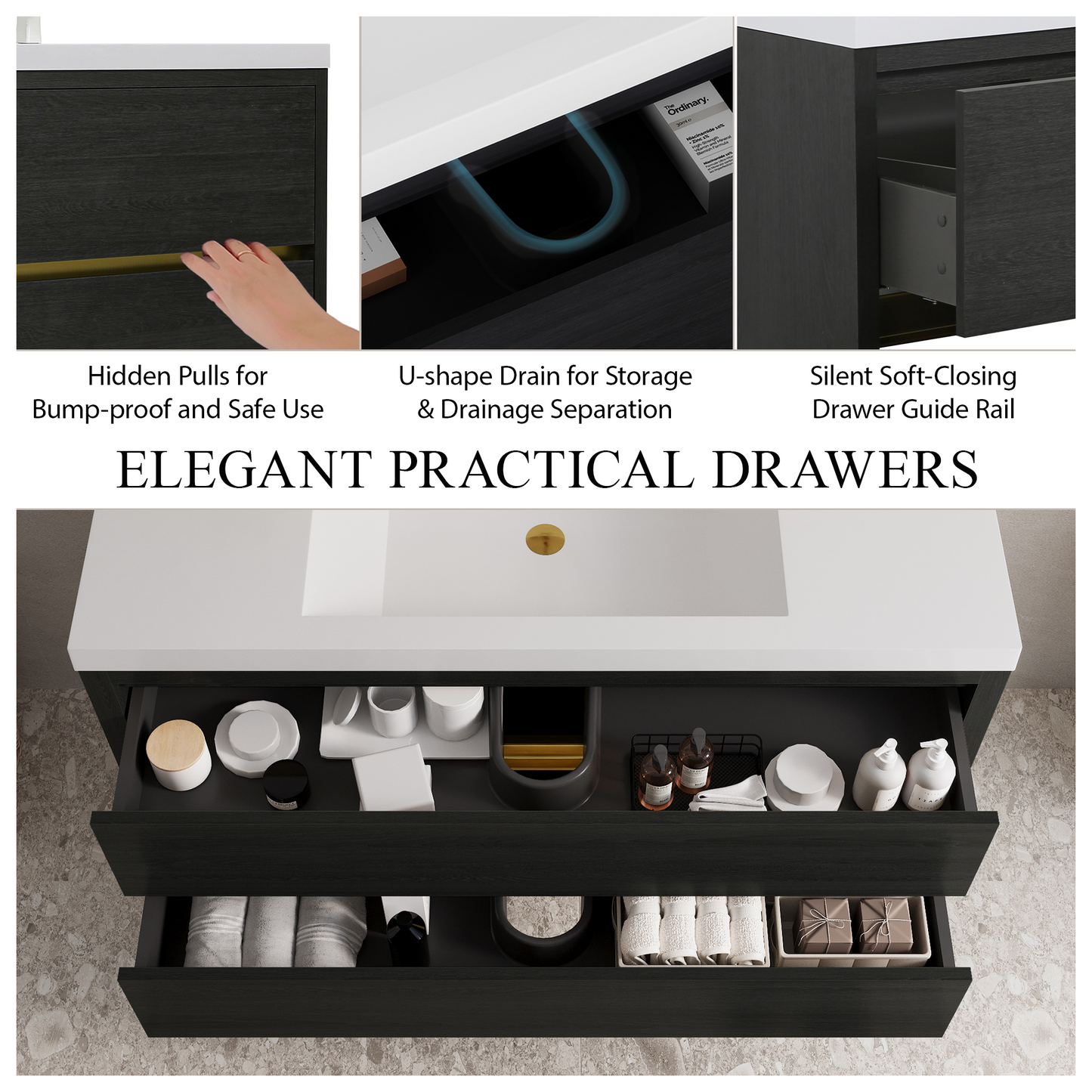 48" Aurelia - Floating Bathroom Vanity, Espresso Wood V15-48EW