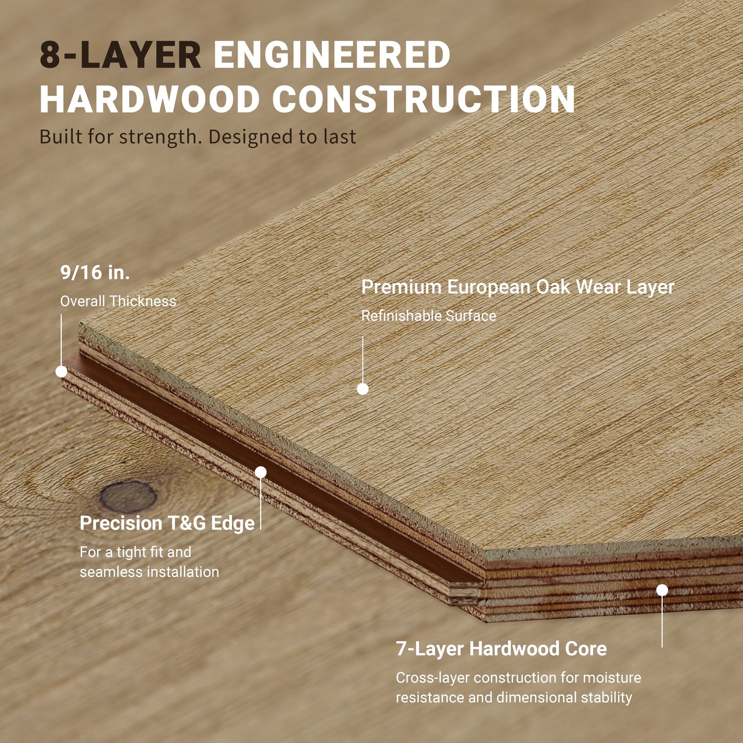 9/16" T x 7-1/2" W Multilayer Engineered Flooring T&G (19.63 Sq. Ft.), Nature Oak F01-NO