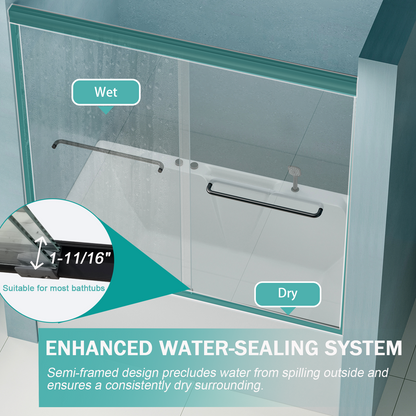 56" - 60" W x 58" H Semi-Frameless Double Sliding Tub Shower Door, D03-T60