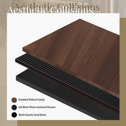 30" Liner - Floating Bathroom Vanity, Smoked Walnut & lnk Black V16-30WAB