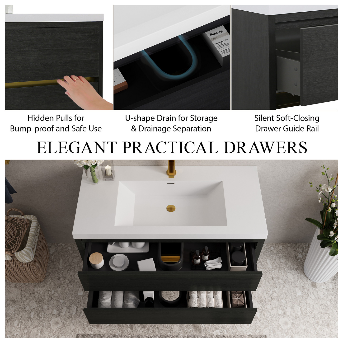 42" Aurelia - Floating Bathroom Vanity, Espresso Wood V15-42EW