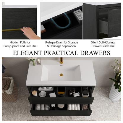 42" Aurelia - Floating Bathroom Vanity, Espresso Wood V15-42EW