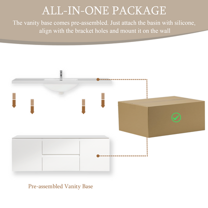 60" Angela - Floating Bathroom Vanity Single Sink Glossy White V11-60SGW