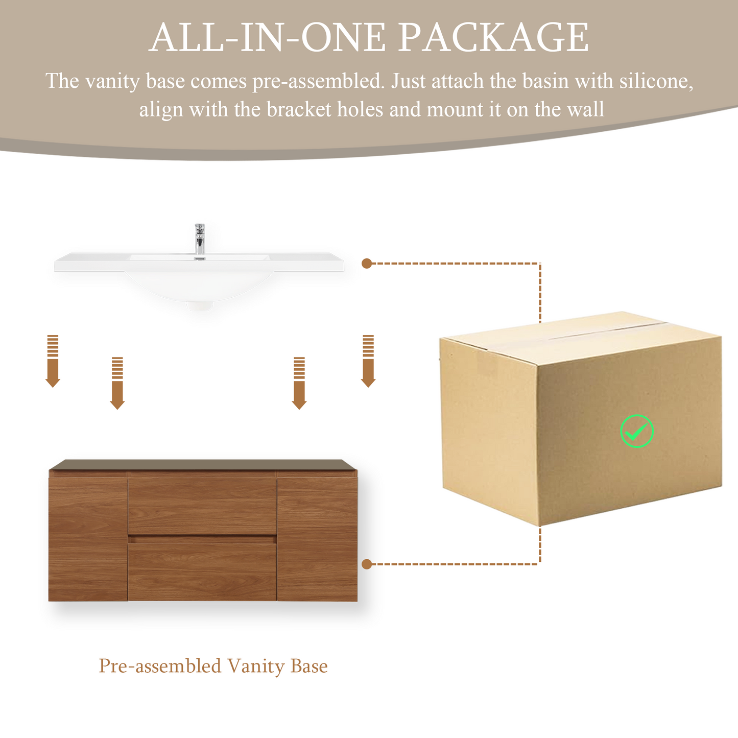 48" Angela - Floating Bathroom Vanity Honey Gold Walnut V11-48WN