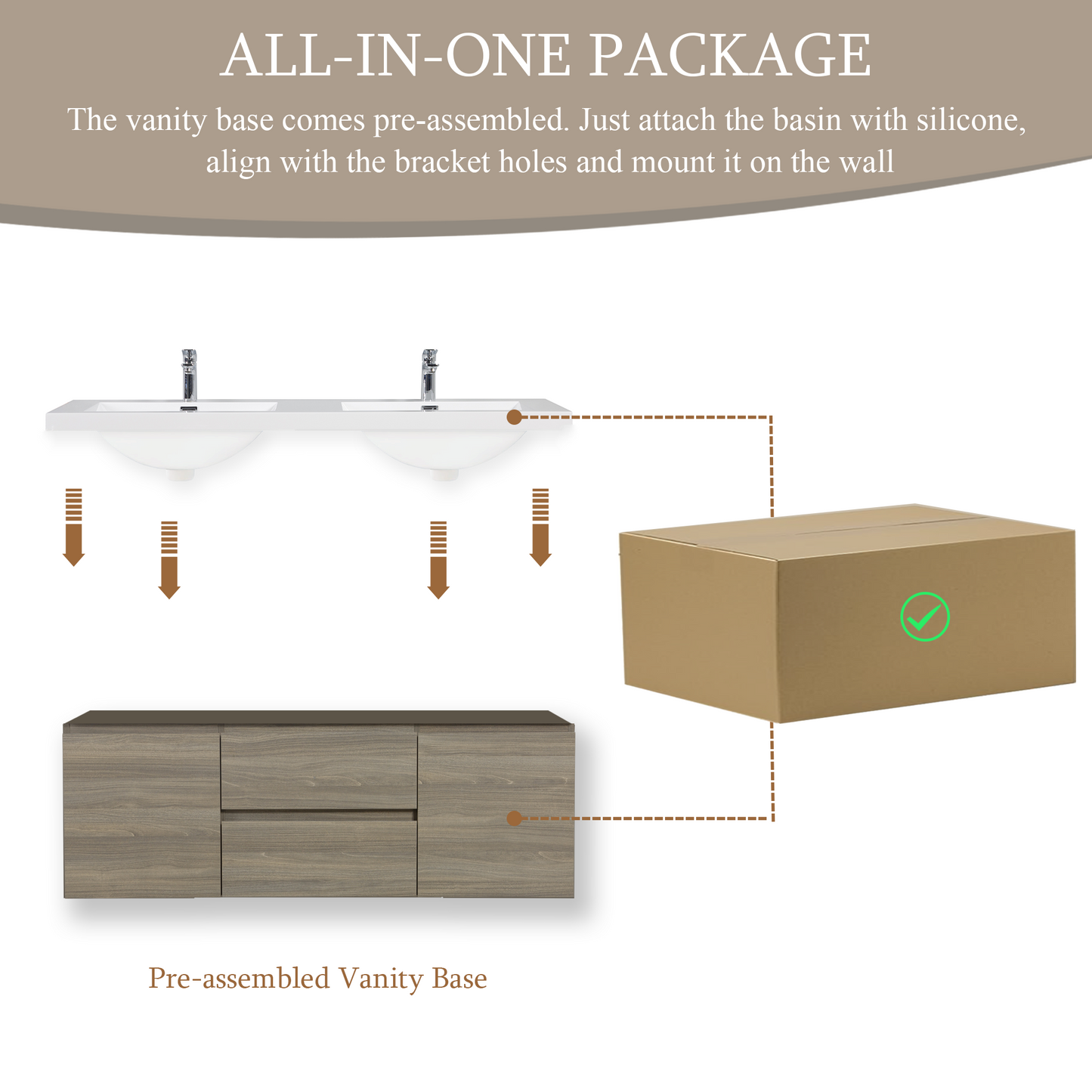60" Angela - Floating Bathroom Vanity Double Sink Ash Grey V11-60DAG