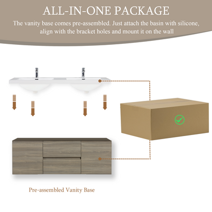 60" Angela - Floating Bathroom Vanity Double Sink Ash Grey V11-60DAG