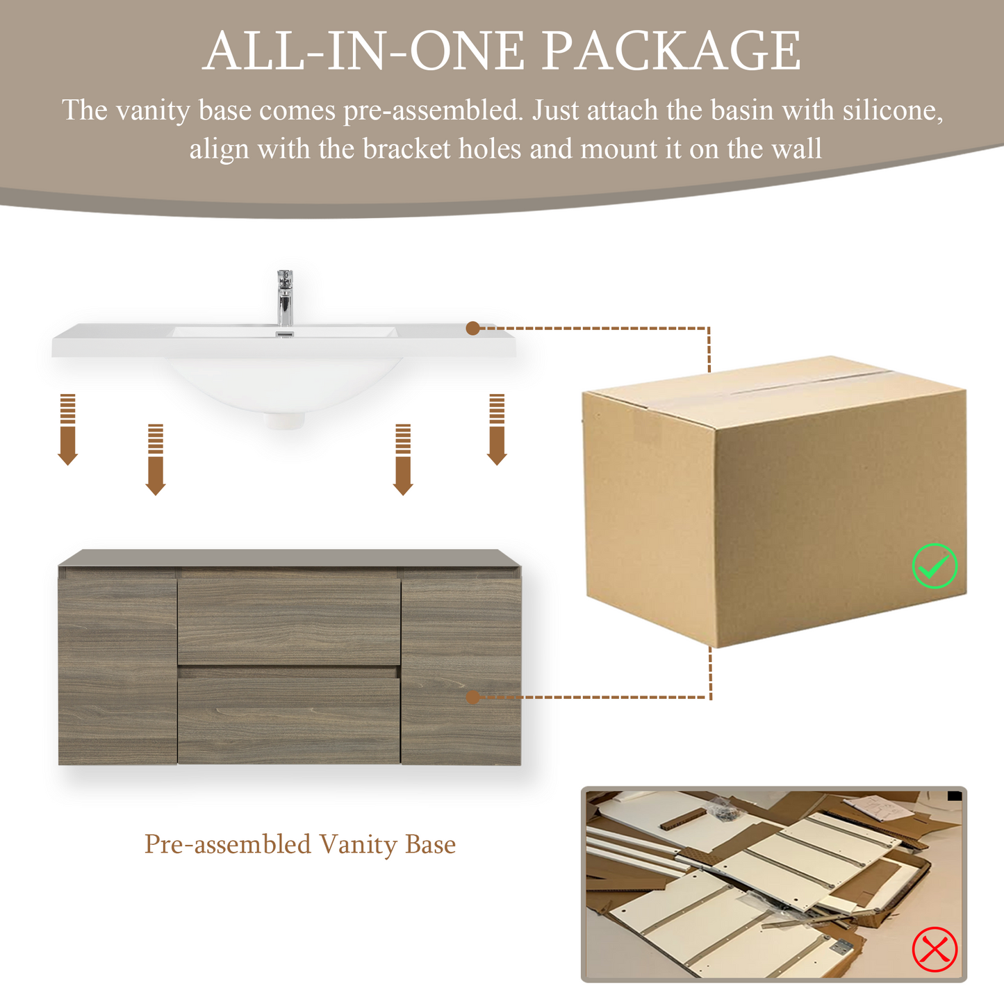 48" Angela - Floating Bathroom Vanity Ash Grey V11-48AG
