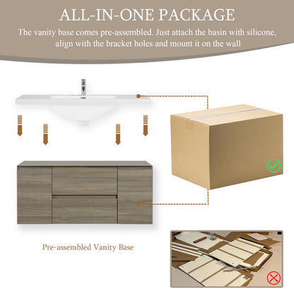 48" Angela - Floating Bathroom Vanity Ash Grey V11-48AG
