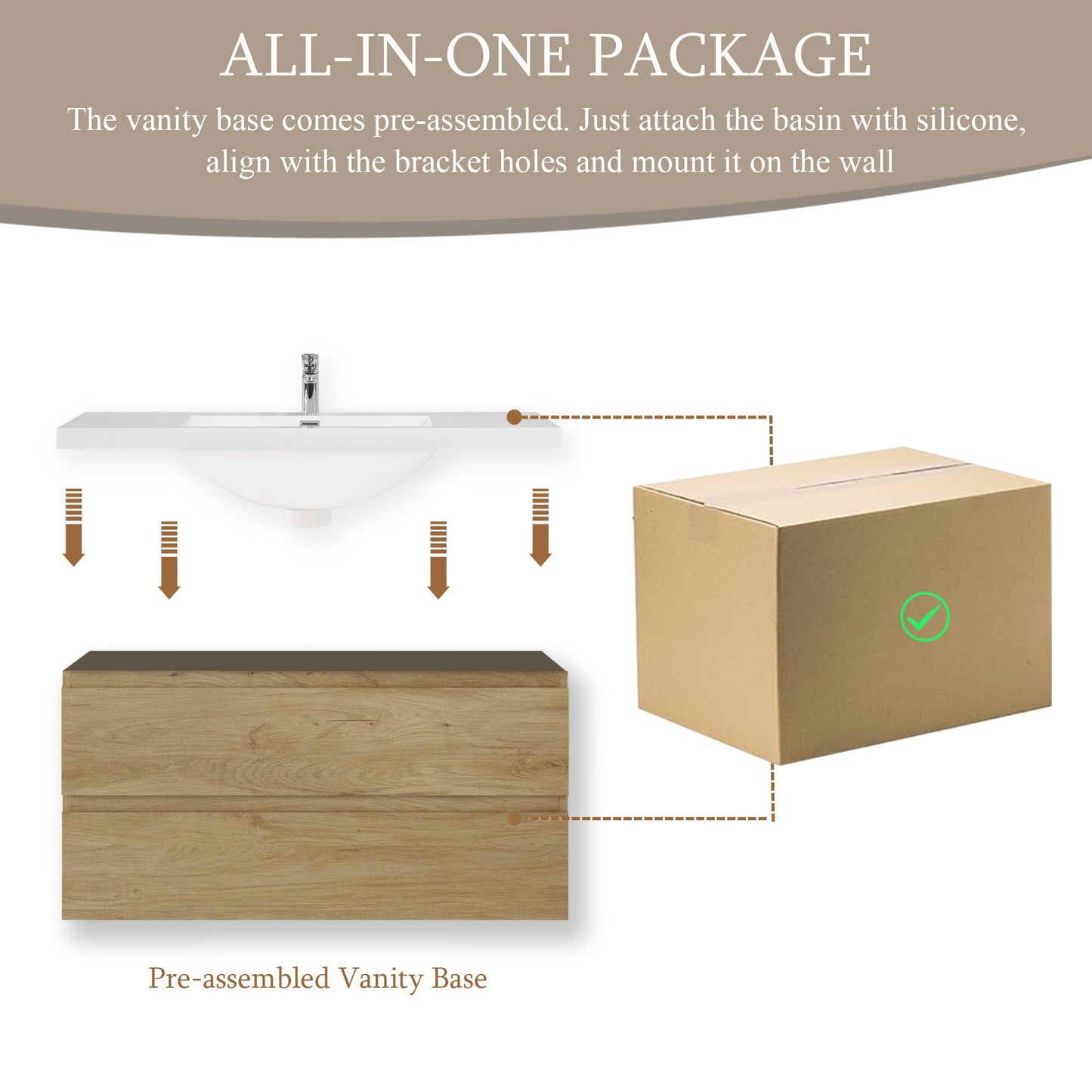42" Angela - Floating Bathroom Vanity Natural Oak V11-42NO