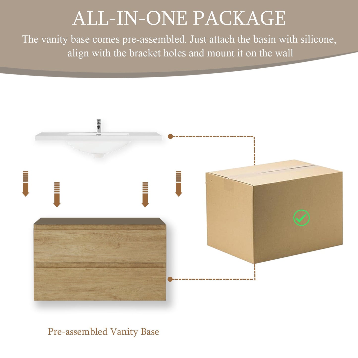 36" Angela - Floating Bathroom Vanity Natural Oak V11-36NO