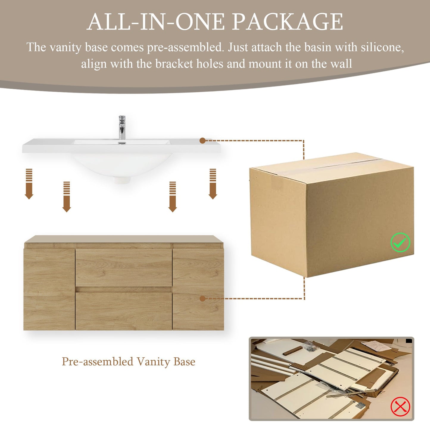 48" Angela - Floating Bathroom Vanity Natural Oak V11-48NO