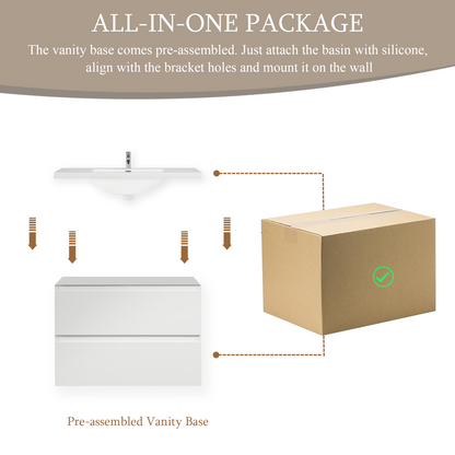 30" Angela - Floating Bathroom Vanity Glossy White V11-30GW