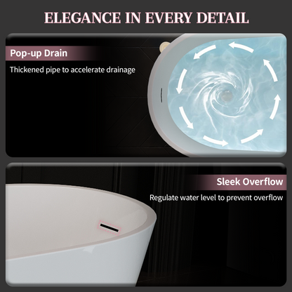 55"/60"/63" Modern Single Slipper Freestanding Acrylic Bathtub, Glossy White A04
